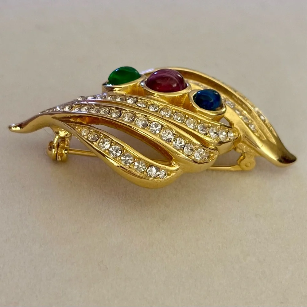 Christian Dior Brooch Rare Vintage 1980s Gripoix Openwork Leaf Brooch Pin Gold